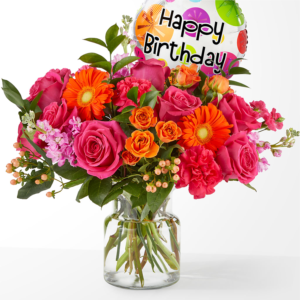 Fiesta Bouquet with Birthday Balloon – Affordableflowerdelivery.com, Tontitown AR