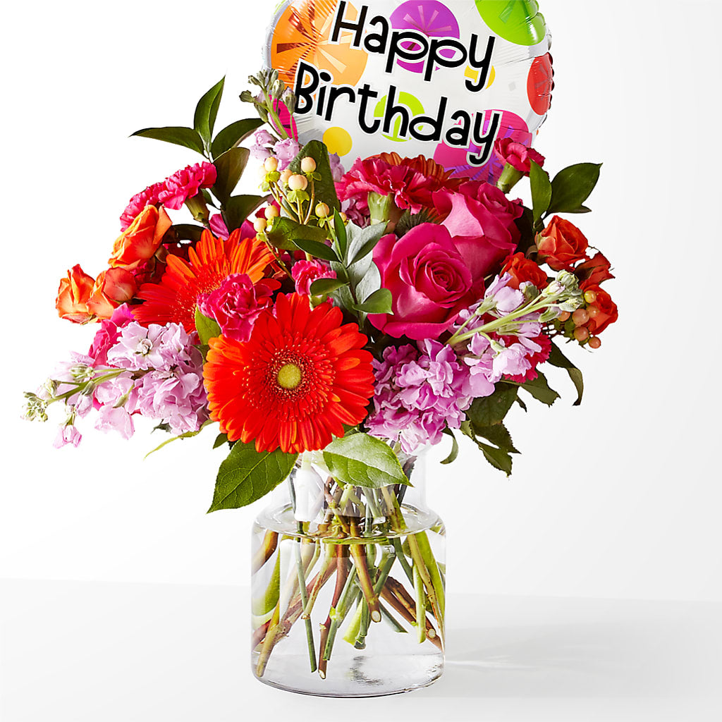 Fiesta Bouquet with Birthday Balloon – Affordableflowerdelivery.com, Tontitown AR