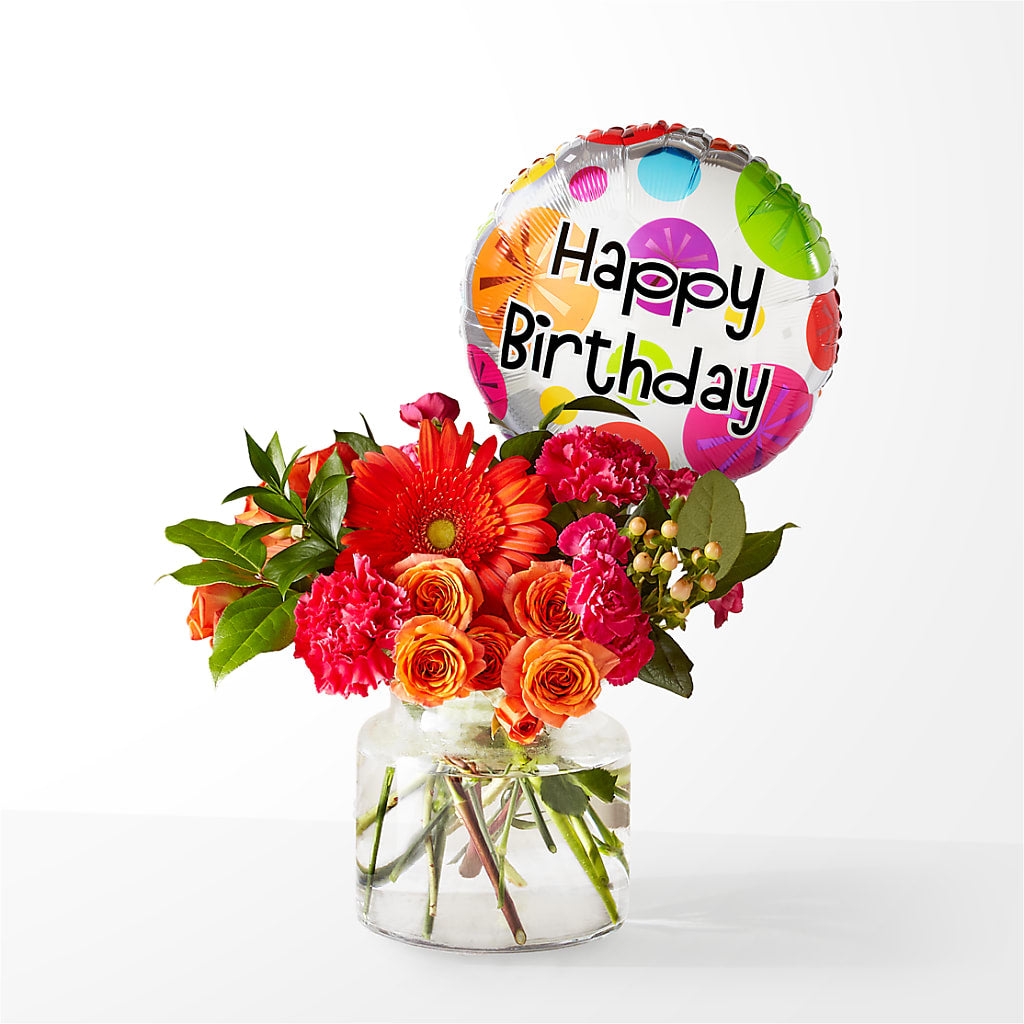 Fiesta Bouquet with Birthday Balloon – Affordableflowerdelivery.com, Tontitown AR