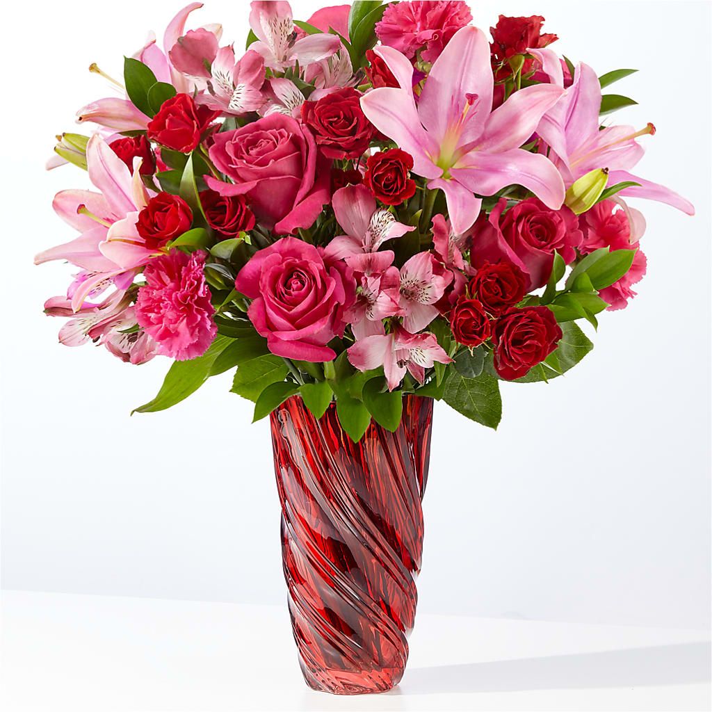 In Love Bouquet with Luxe Swirl Vase – Affordableflowerdelivery.com, Tontitown AR