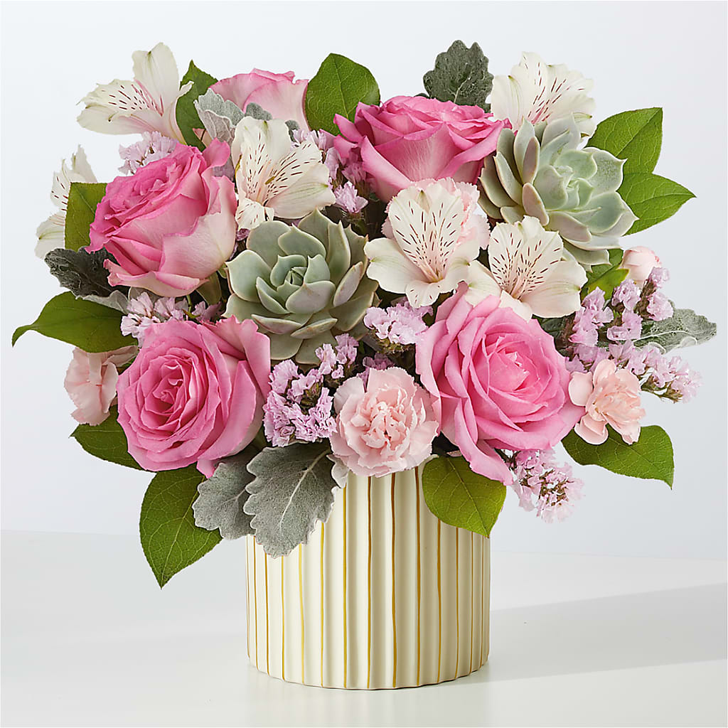 Dusty Rose Bouquet with Ivory Vase – Affordableflowerdelivery.com, Tontitown AR