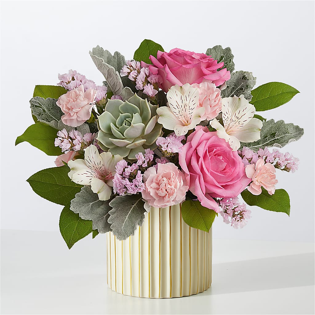 Dusty Rose Bouquet with Ivory Vase – Affordableflowerdelivery.com, Tontitown AR