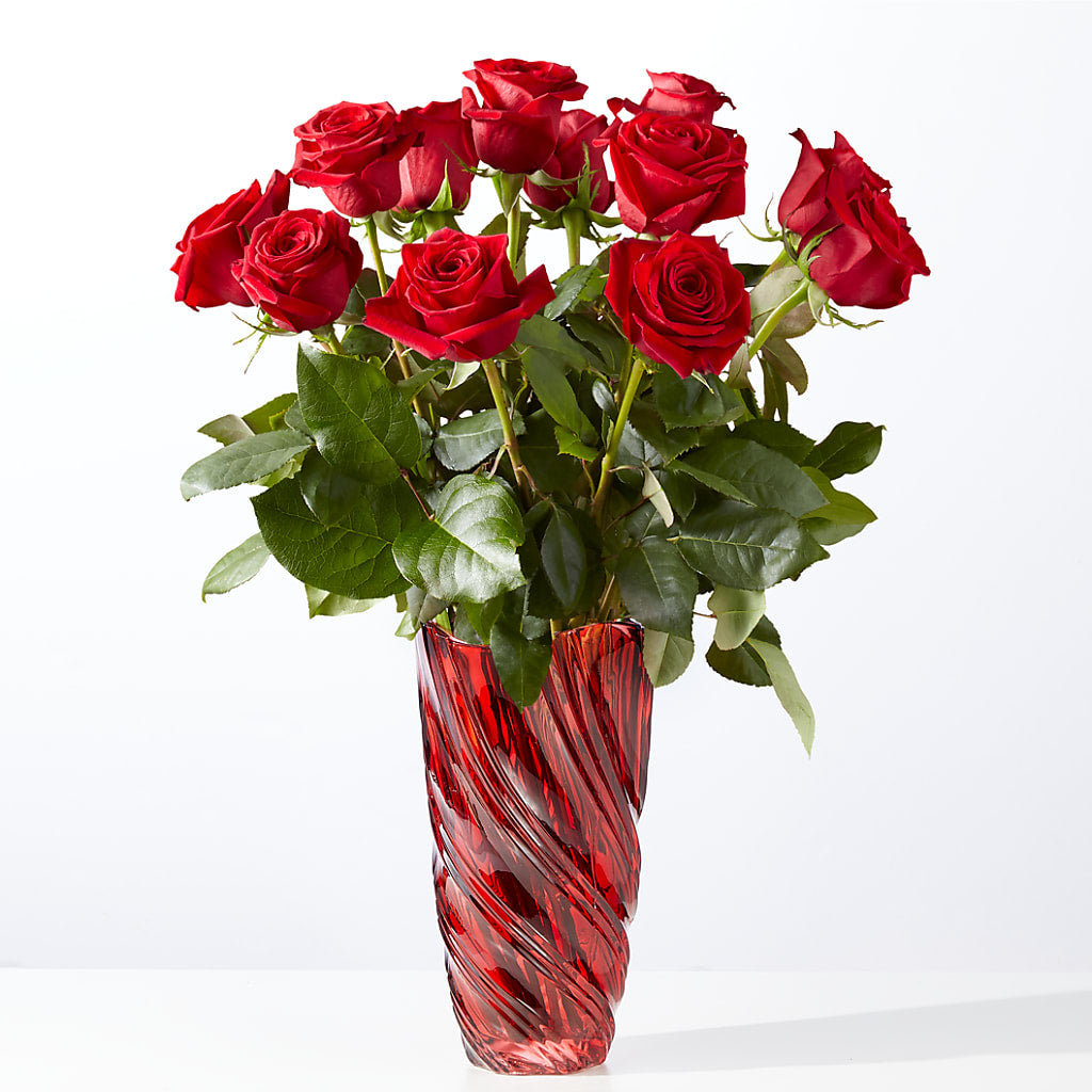 Classic Love Red Rose Bouquet with Luxe Swirl Vase – Affordableflowerdelivery.com, Tontitown AR